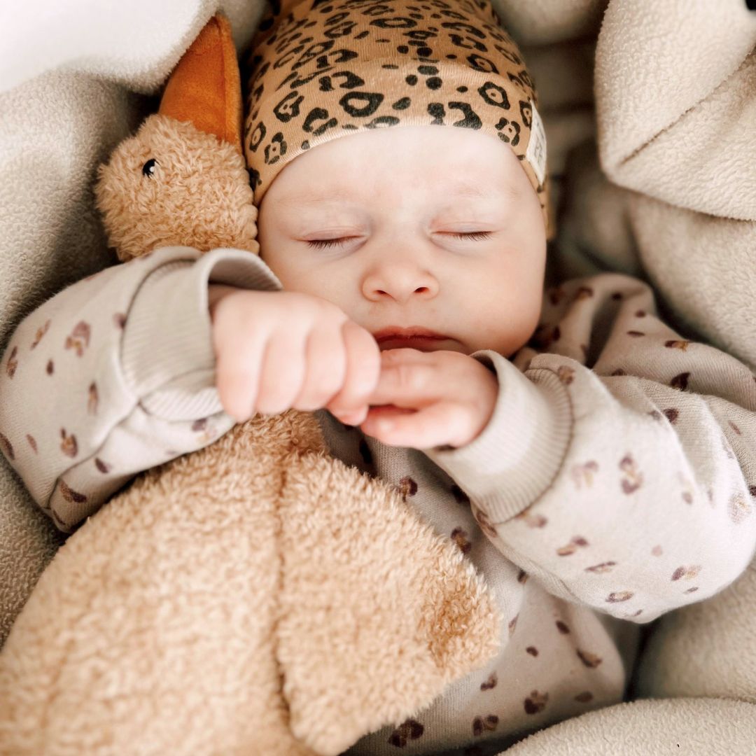 Flow Amsterdam hartslag knuffel gans liva met timer en huilsensor in de kleur bruin