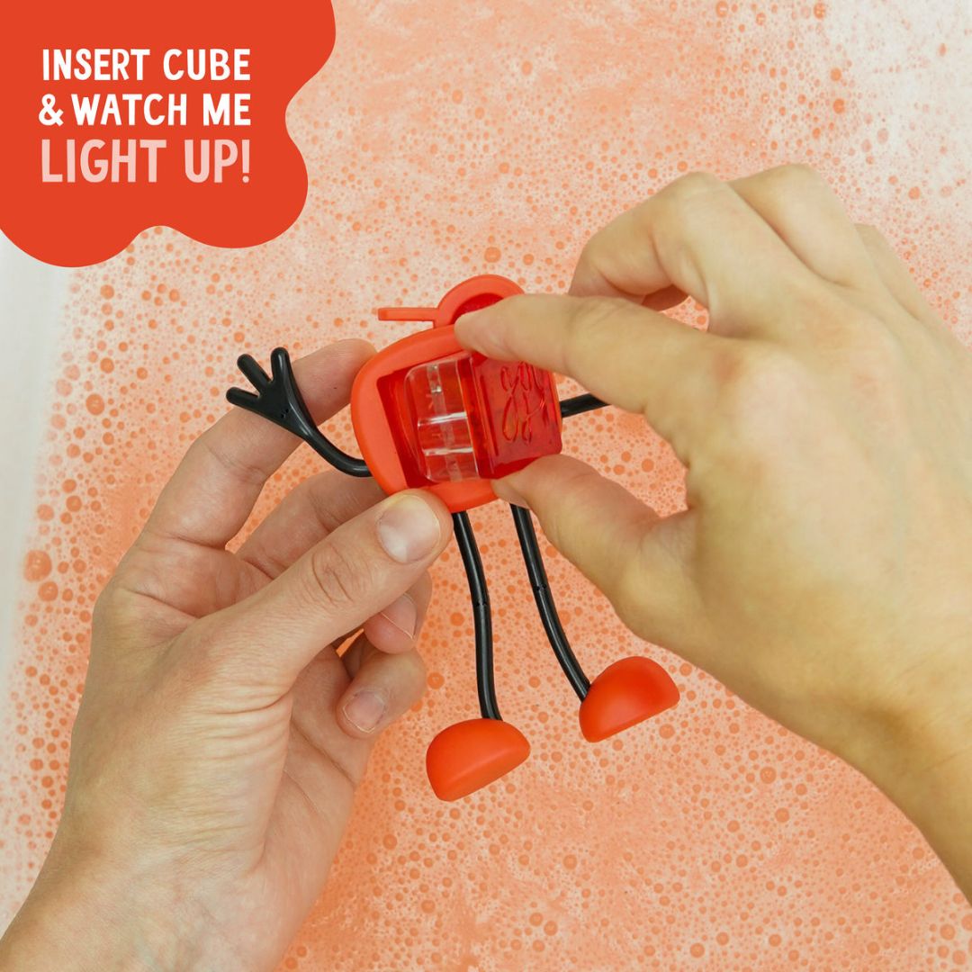 Glo Pals light up sensory toy badspeeltje Sammy met light up cubes lichtgevende blokjes in de kleur rood