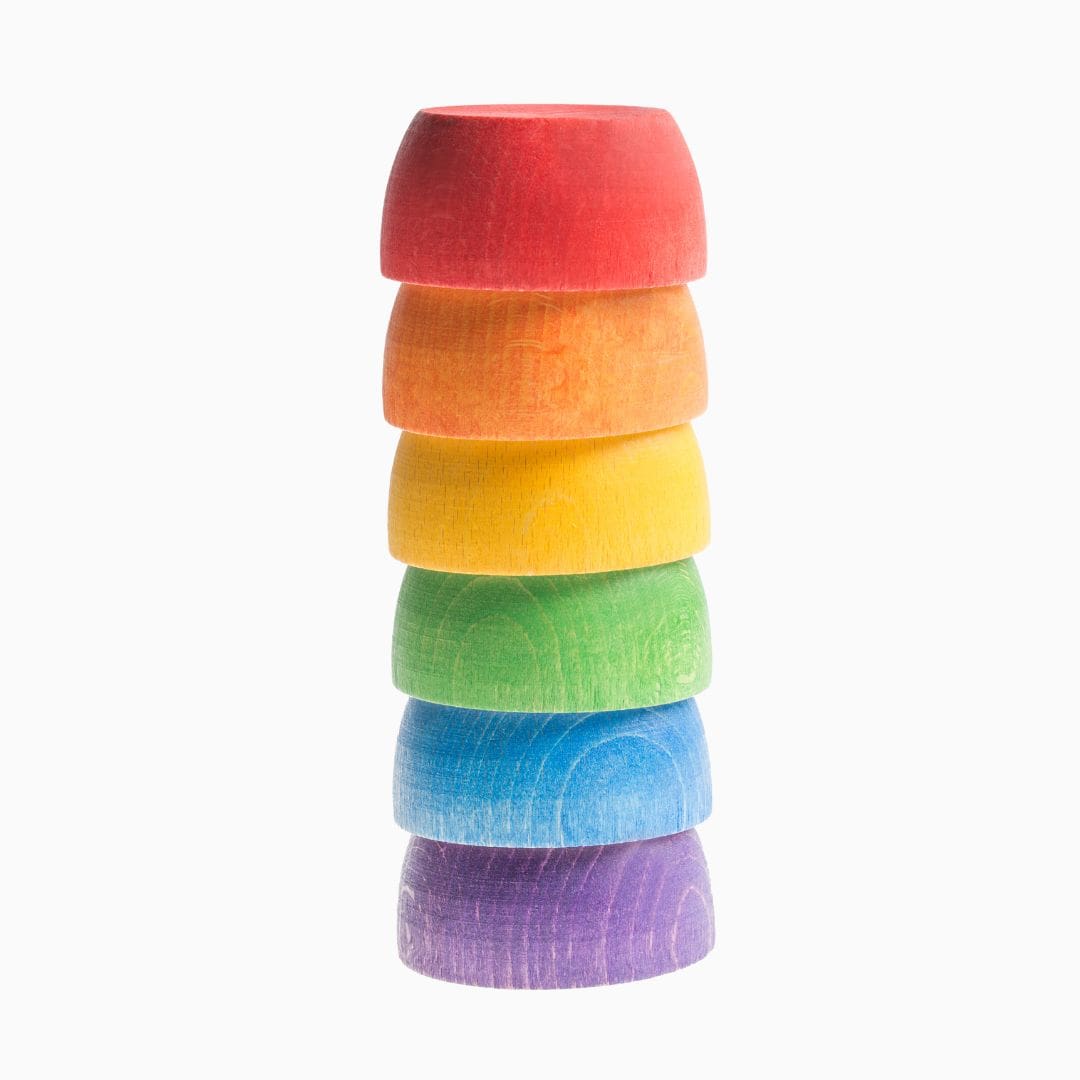 Grapat houten kommetjes regenboog - 6 stuks