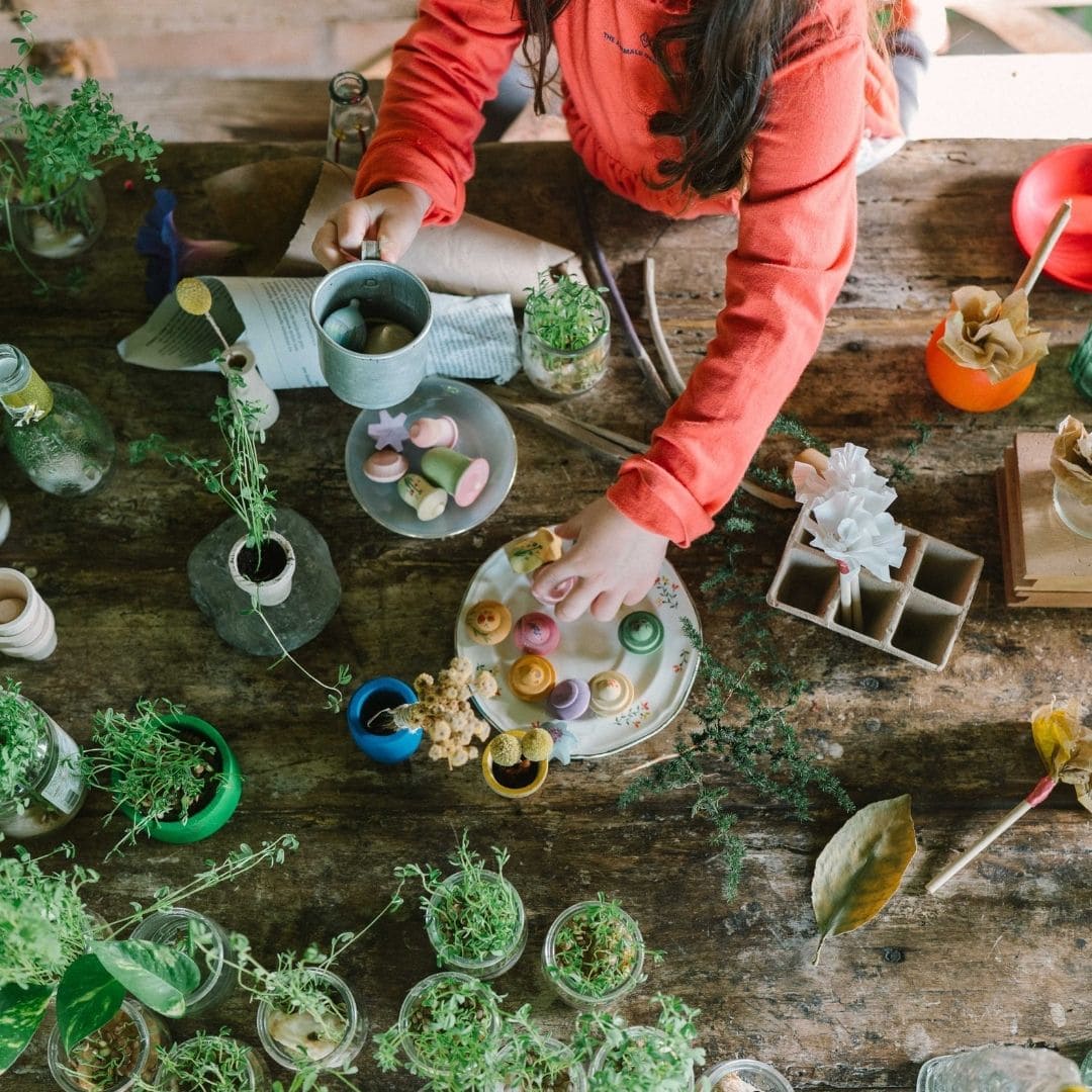 Grapat houten bloemen set