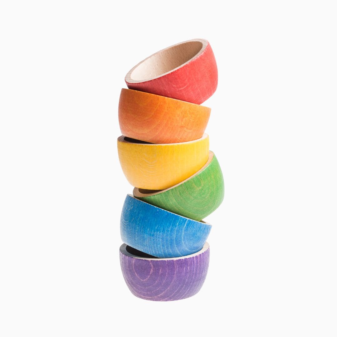 Grapat houten kommetjes regenboog - 6 stuks