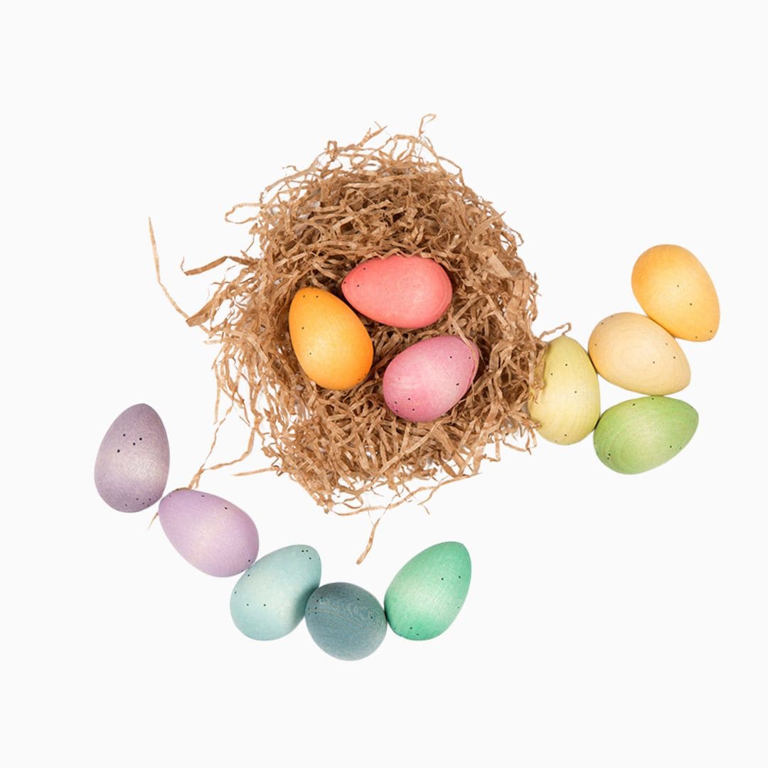 Grapat houten eieren in pastelkleuren - 12 stuks