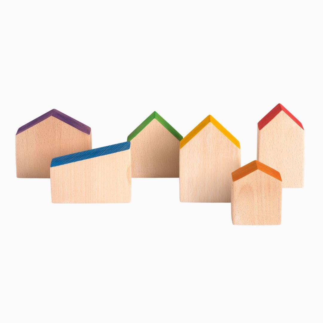 Grapat houten huisjes - 6 stuks