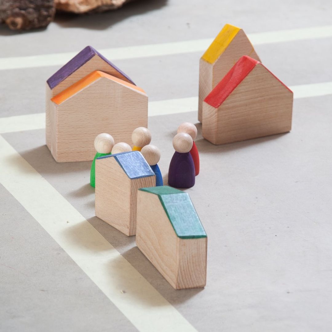 Grapat houten huisjes - 6 stuks