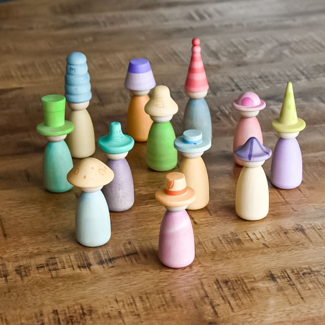 Grapat houten Nins poppetjes - 24-delig