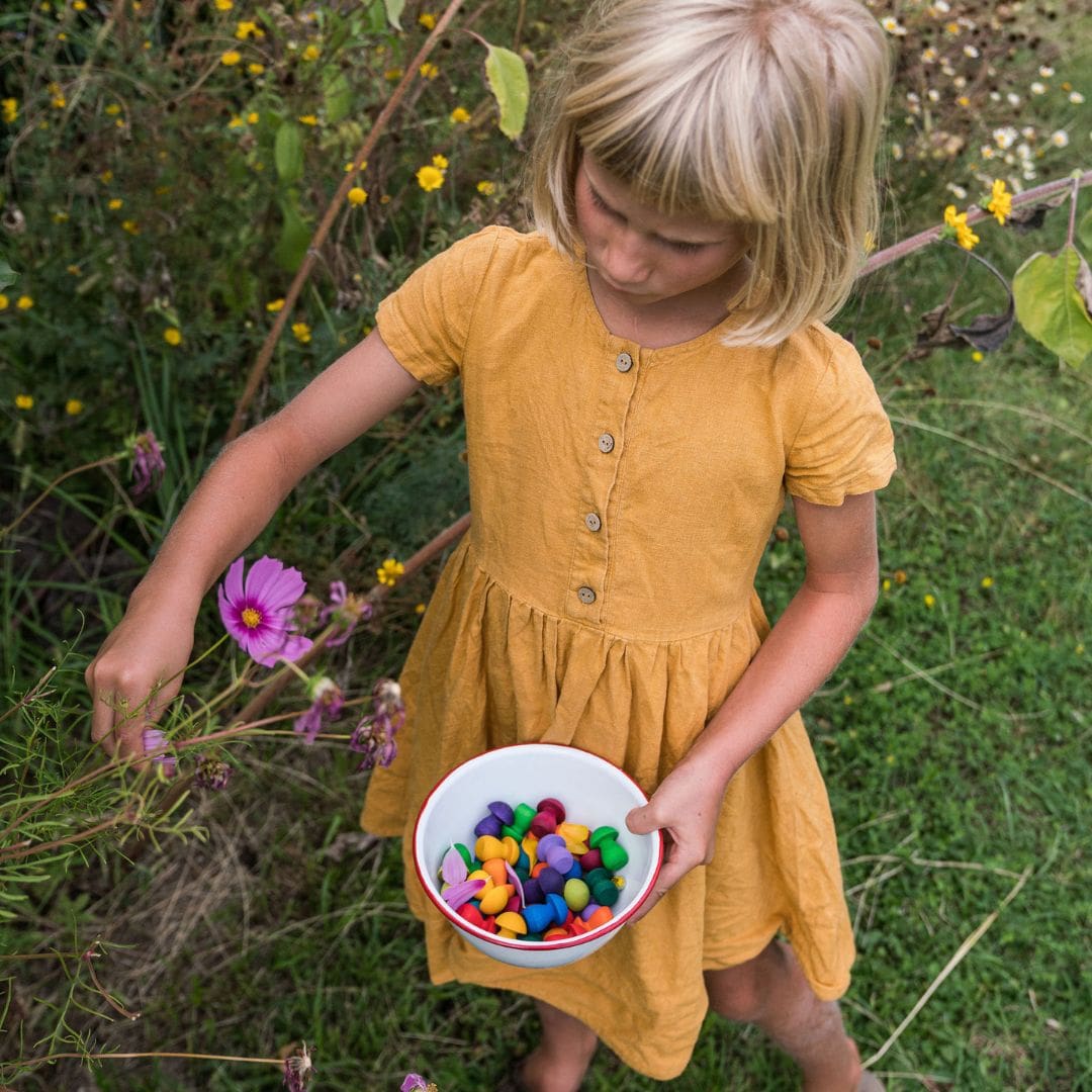 Grapat houten paddenstoelen regenboog - 36 stuks