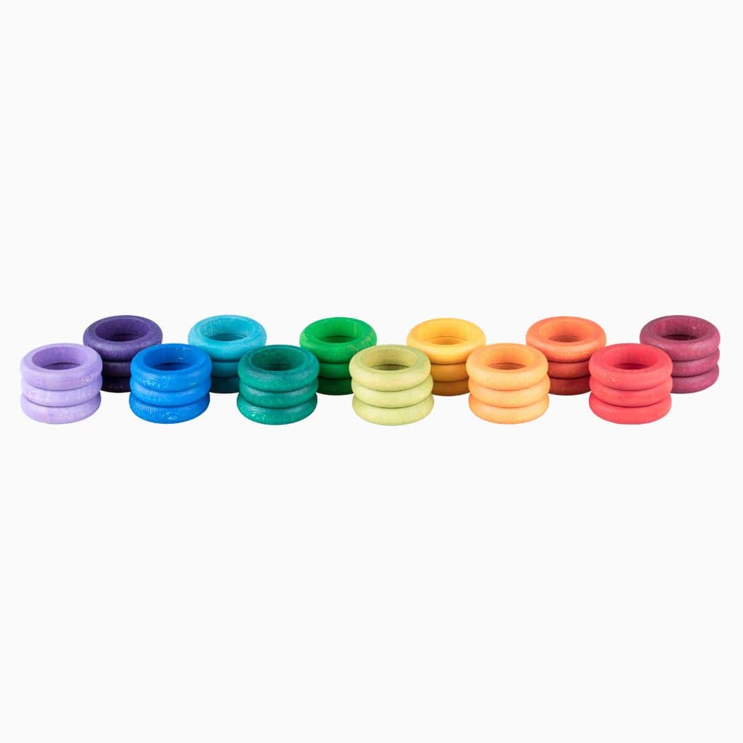 Grapat houten ringen regenboog - 36 stuks