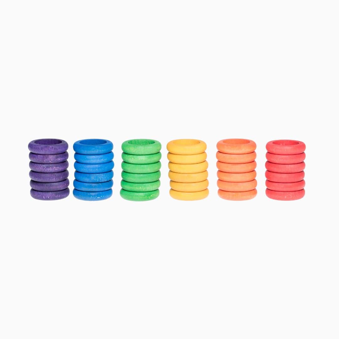 Grapat houten ringen regenboog - 36 stuks