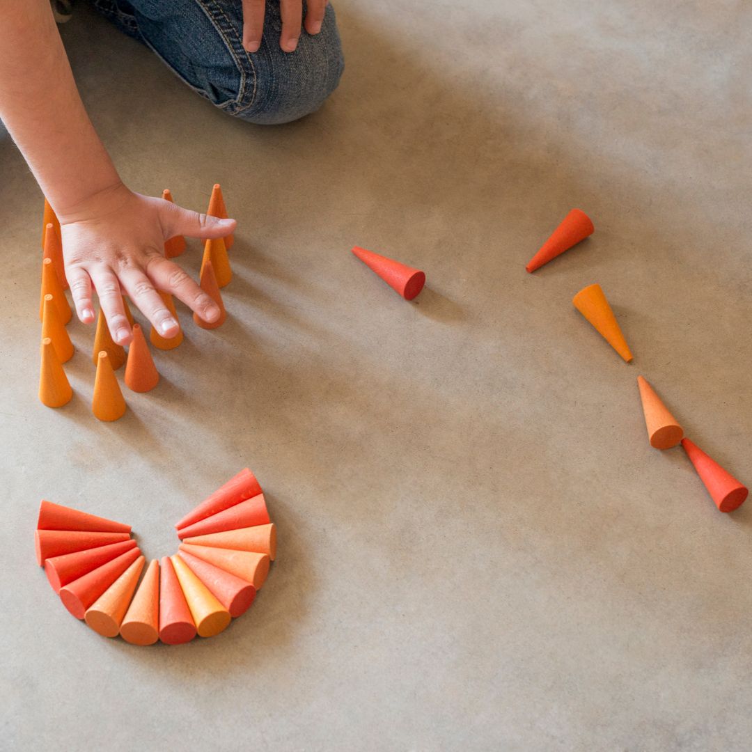 Grapat houten kegels oranje - 36 stuks