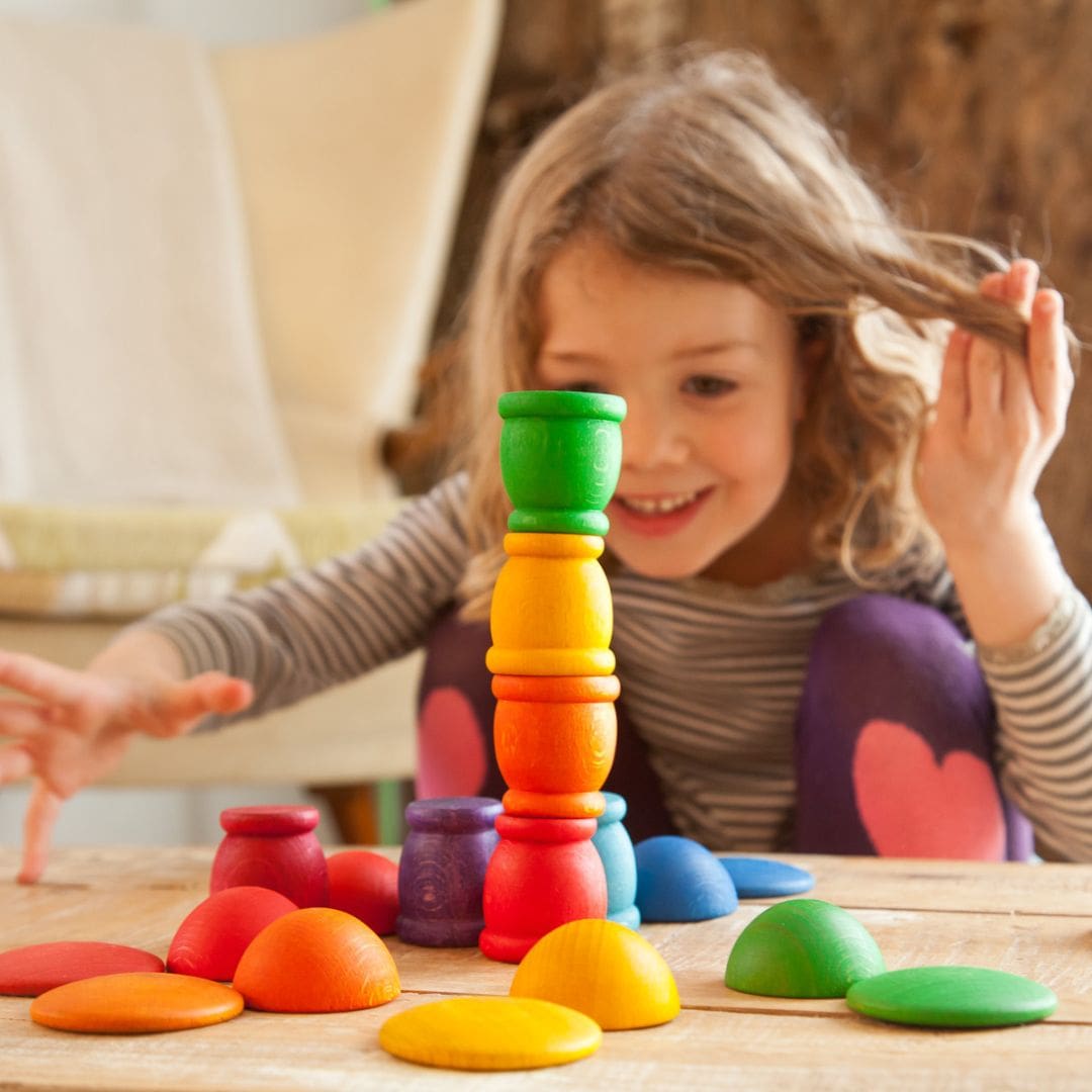 Grapat houten bakjes regenboog - 6 stuks