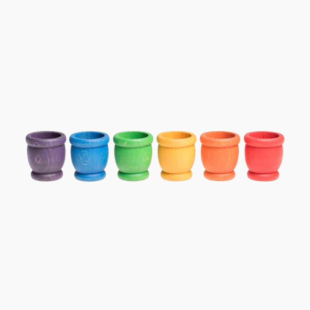 Grapat houten bakjes regenboog - 6 stuks