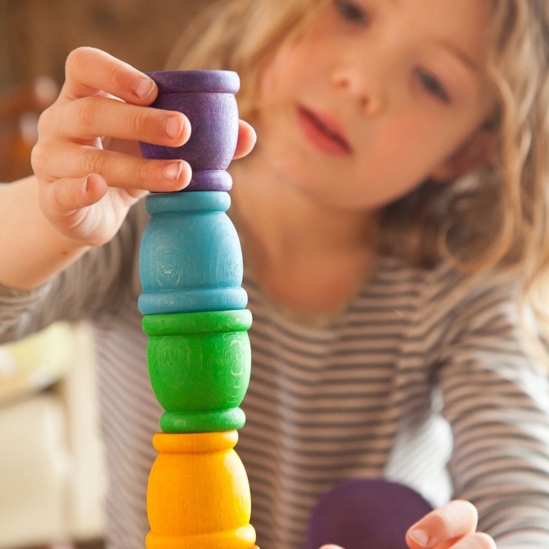 Grapat houten bakjes regenboog - 6 stuks