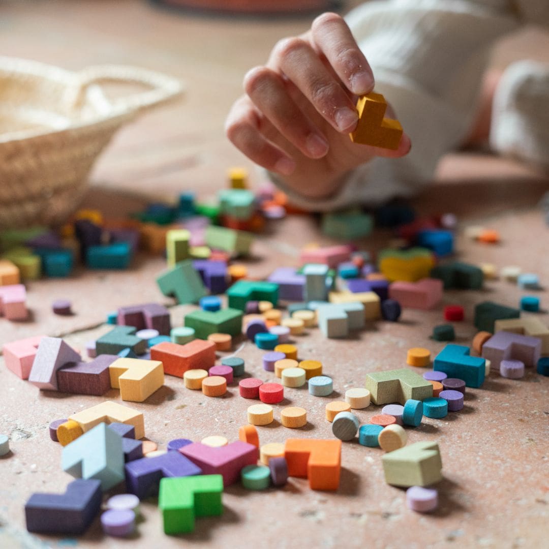 Grapat Mis Match and bloom speelset met ronde en l-vormige houten blokjes