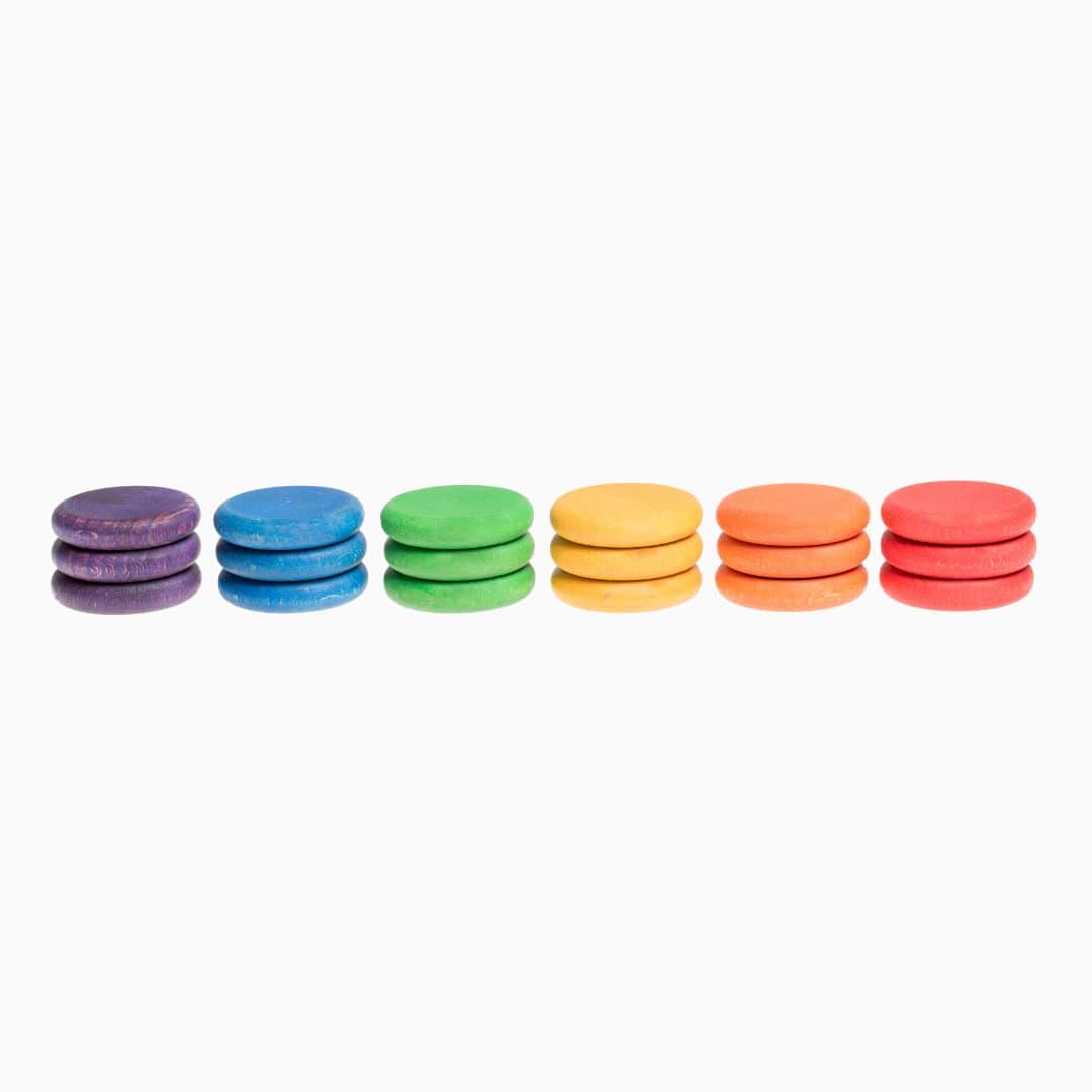 Grapat houten munten regenboog - 18 stuks