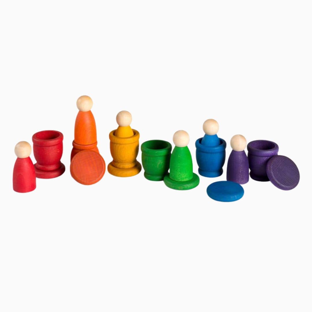 Grapat houten nins met bakjes en munten - 18-delig speelset