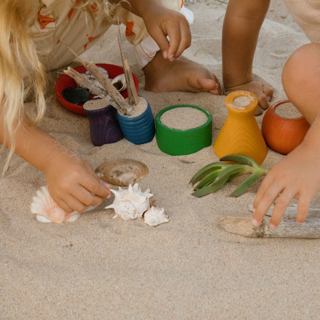 Grapat zes houten speelbakjes - pots
