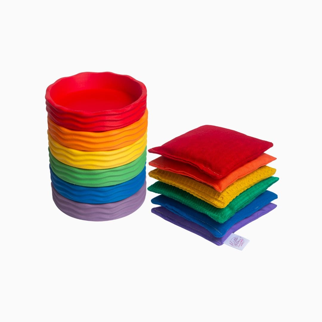 Grennn x Little Botanic Label regenboog waves speelset basis met speelbakjes en pittenzakjes in regenboogkleuren