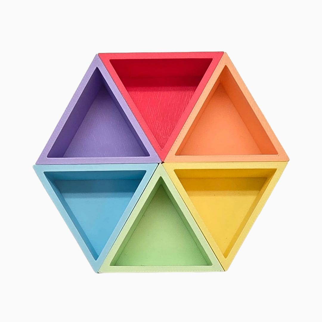 Grennn kinetisch zand accessoires speelbakjes set met 6 gelijkzijdige driehoeken in pasteltinten