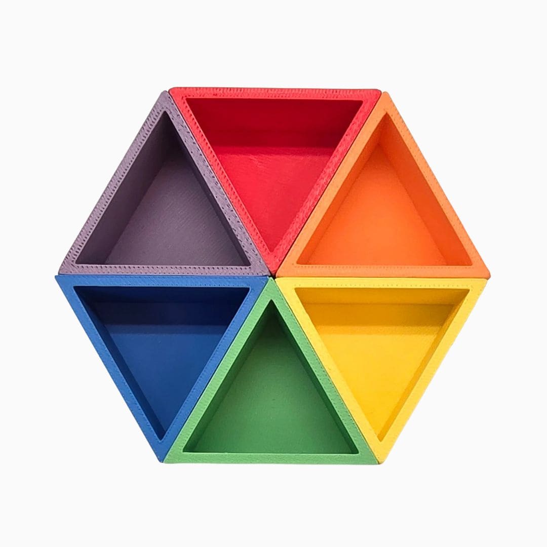Grennn kinetische zand accessoires mandigo speelbakjes set met 6 rechthoekige driehoeken in regenboogkleuren
