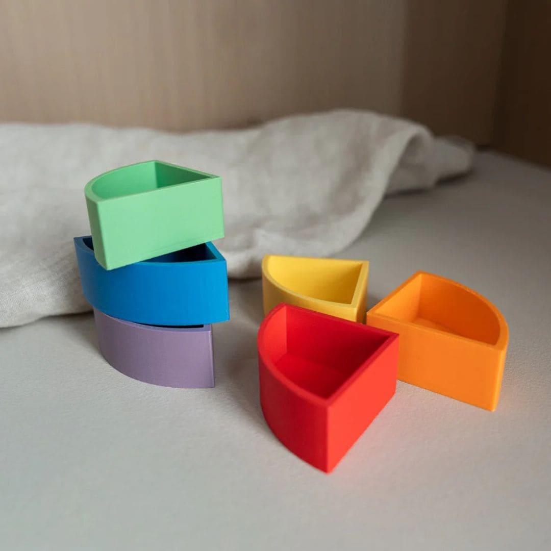 Grennn kinetisch zand accessoires mandigo speelbakjes set met zes kwartcirkels in regenboogkleuren