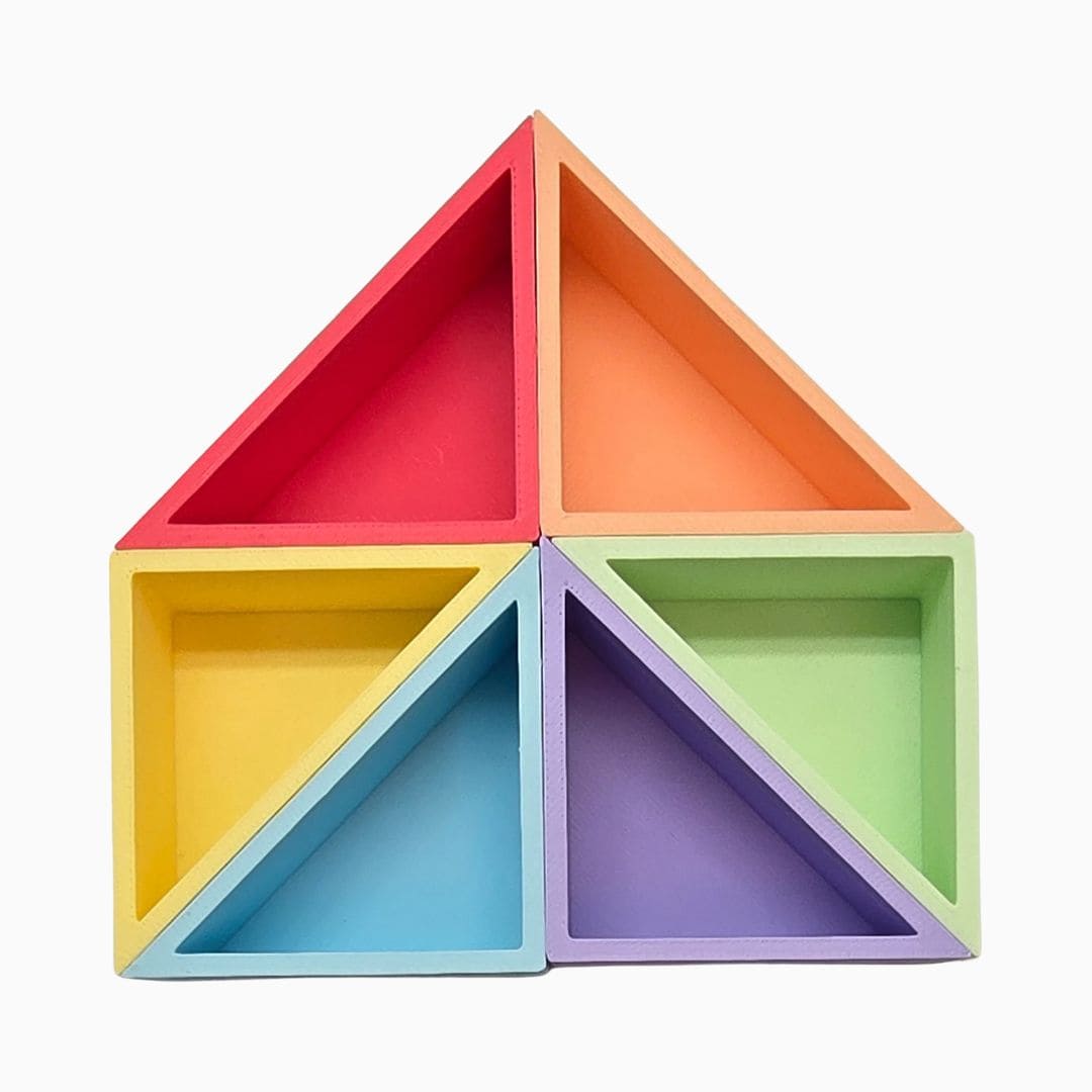 Grennn kinetisch zand accessoires met rechthoekige driehoek speelbakjes in pasteltinten