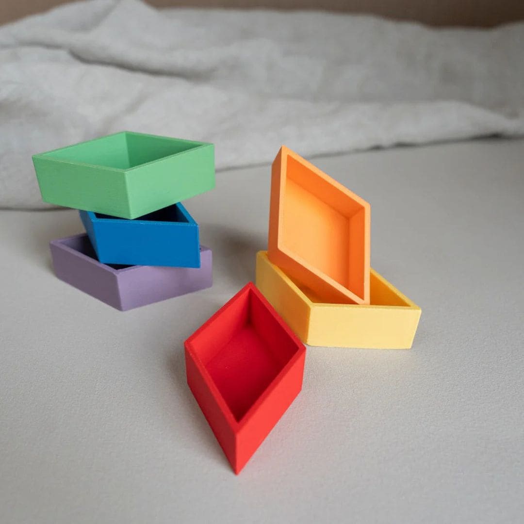 Grennn kinetisch zand accessoires mandigo speelbakjes set met 6 ruiten in regenboogkleuren