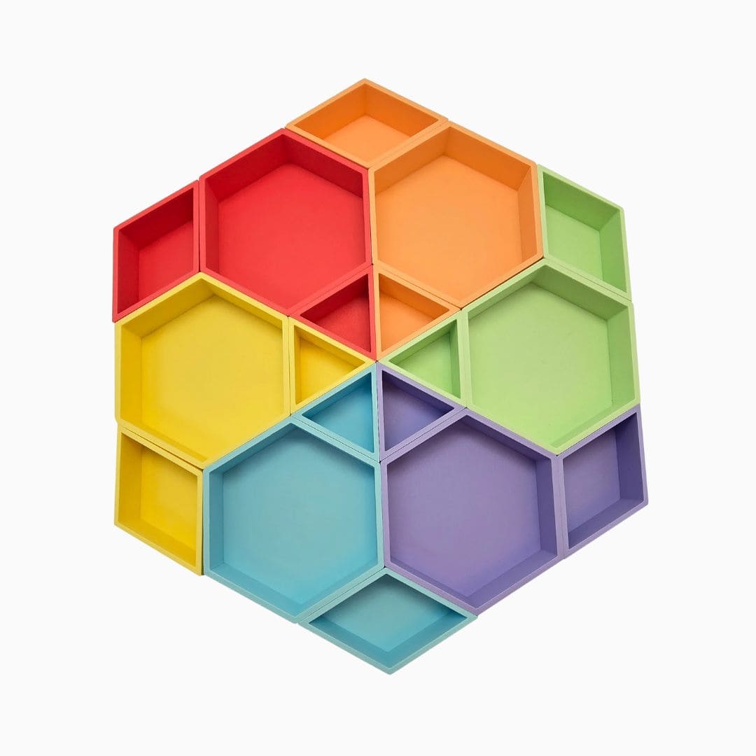 Grennn kinetisch zand accessoires speelbakjes startersset met zeshoeken, gelijkzijdige driehoeken en ruiten