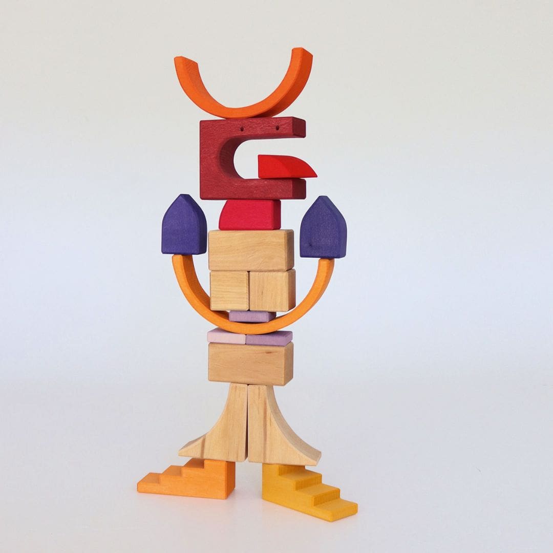 Grimms houten blokkenset desert sand met 26 bouwelementen in naturel, oranje, paars en rood voor fantasierijk open einde spel