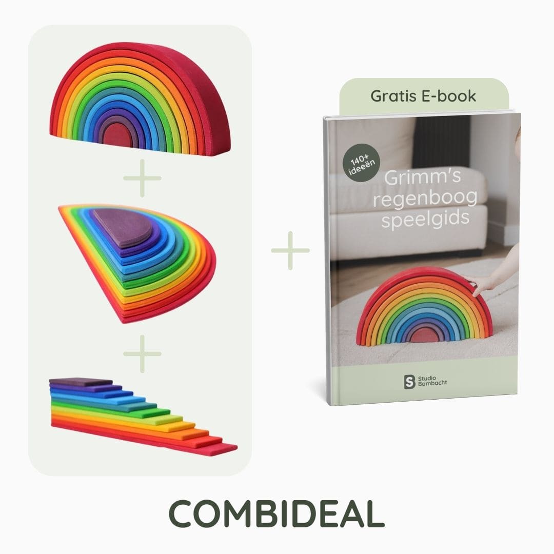 Grimms combideal houten regenboog met houten regenboog, halve cirkels, bouwplaten en speelgids
