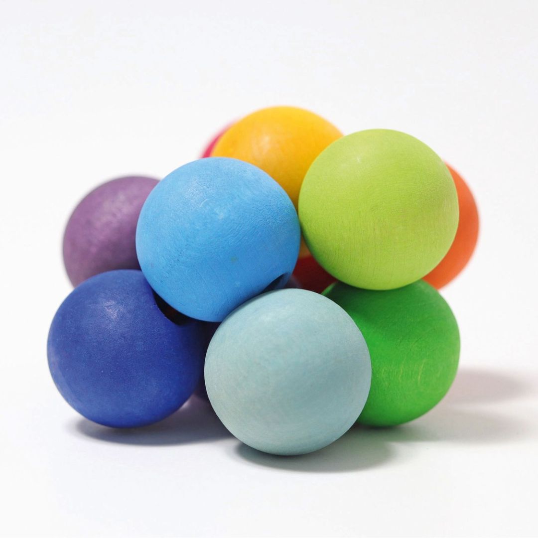 Grimms babyspeelgoed grijpspeeltje kralen regenboog