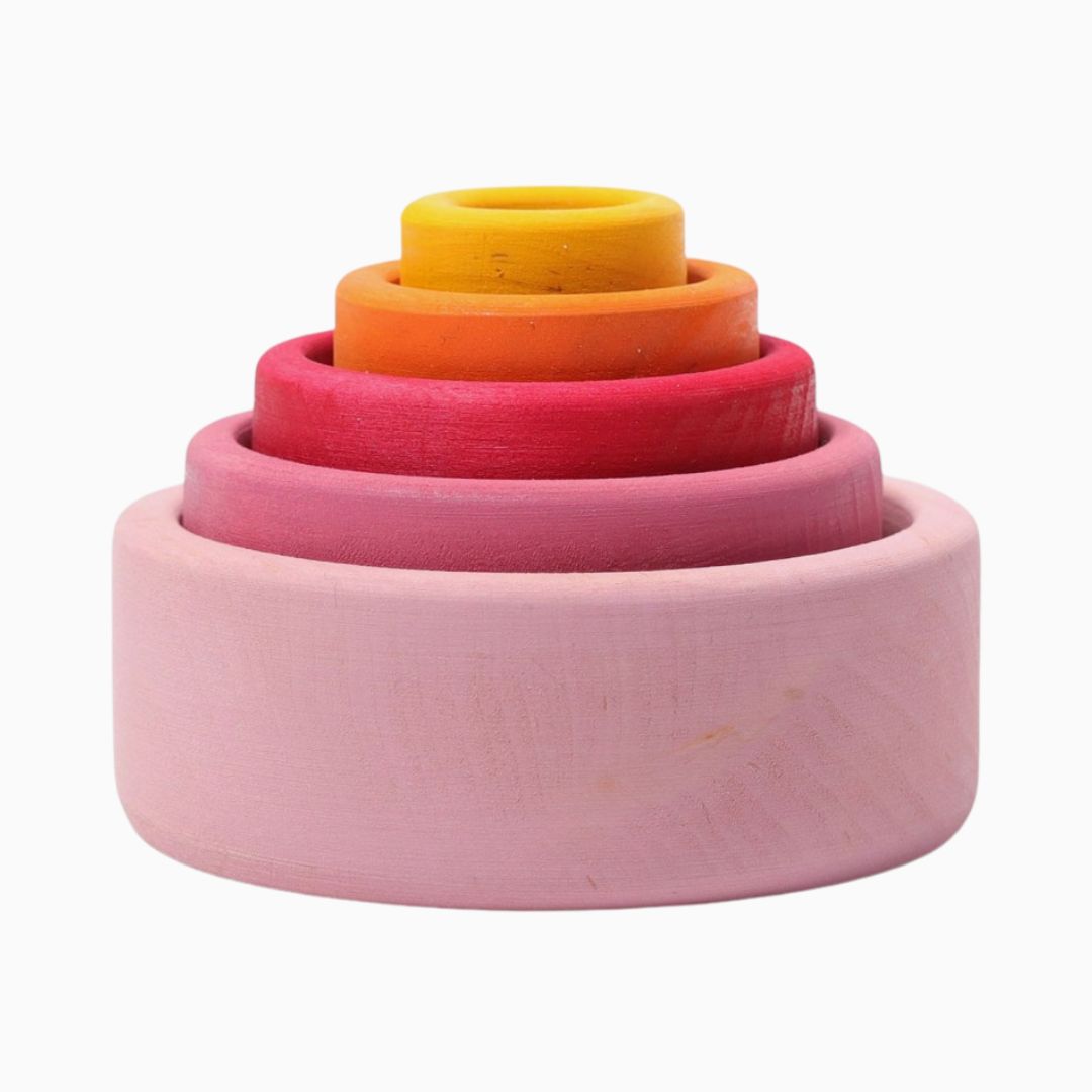 Grimm's houten bakjes om te stapelen in roze