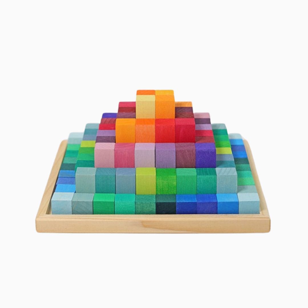 Grimms houten blokkenset piramide klein in regenboog kleuren