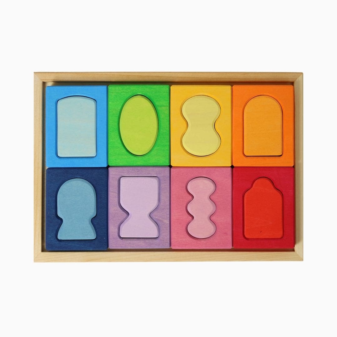 grimms houten blokken puzzel met vormen en vensters