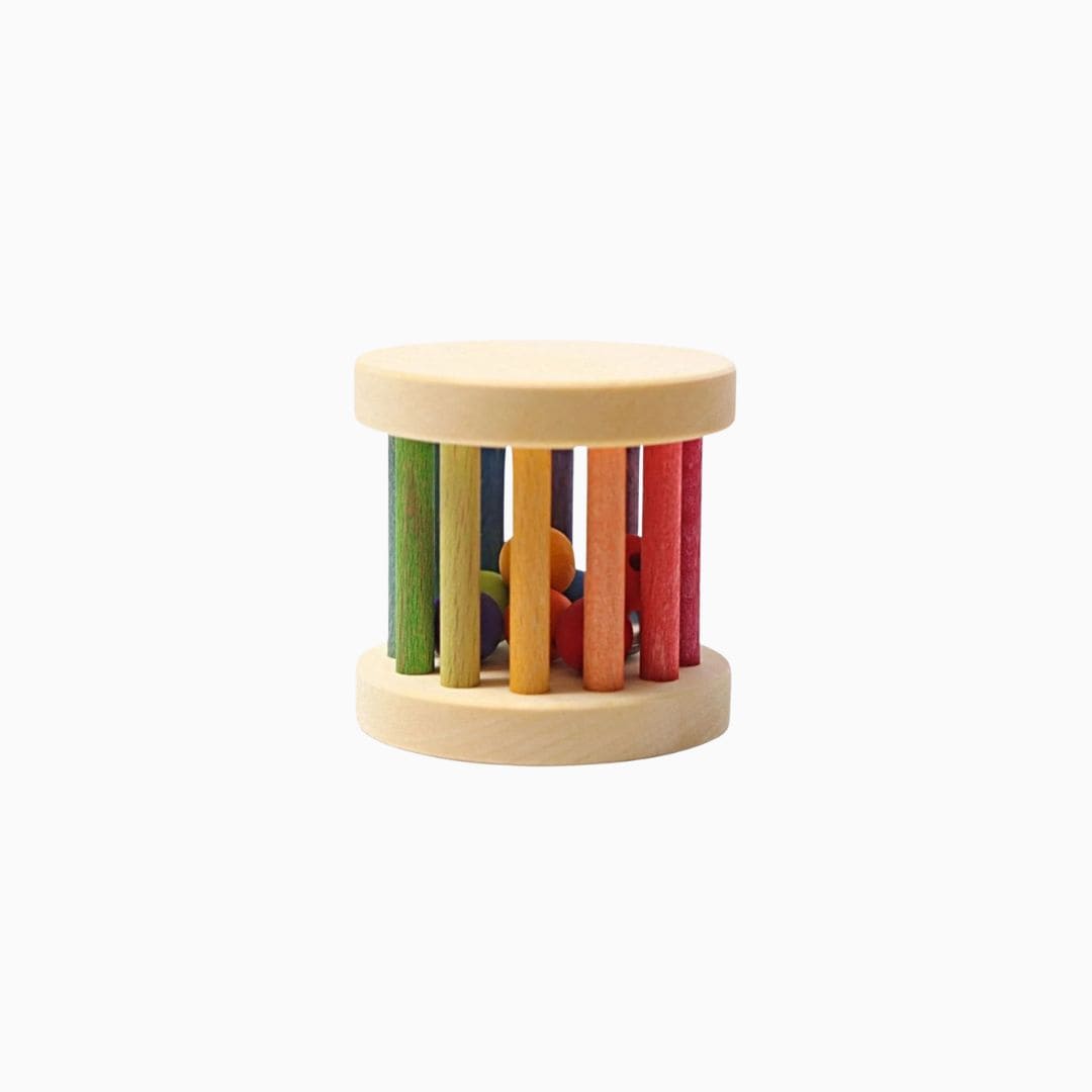 Grimm's rammelaar roller van hout in de kleuren van de regenboog
