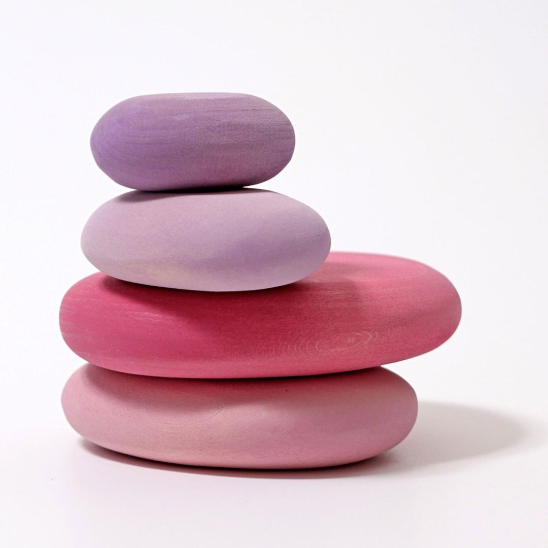 Grimm's houten Pebbles kiezel stenen om te stapelen en voor small world play in de kleur Flamingo roze