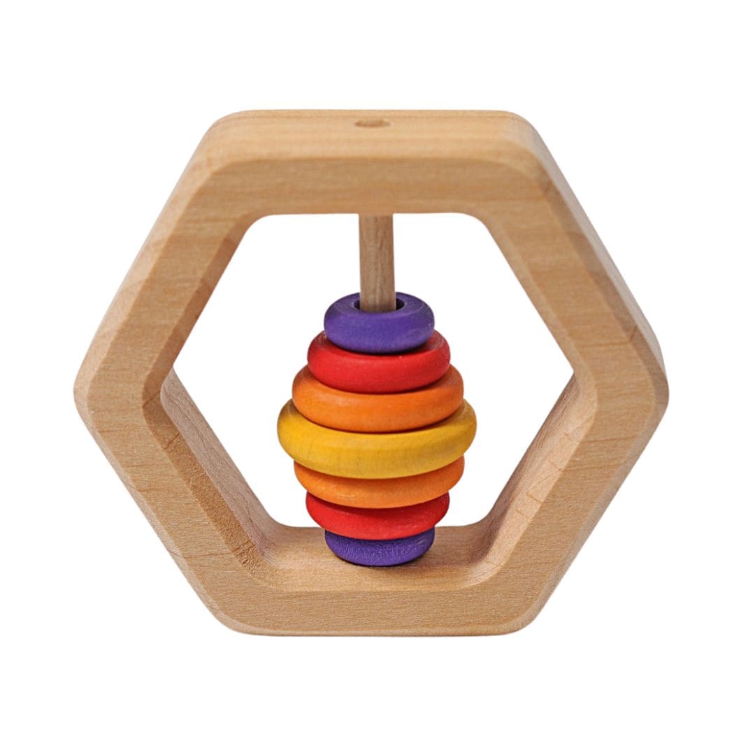 Grimms baby speelgoed houten rammelaar hexagon