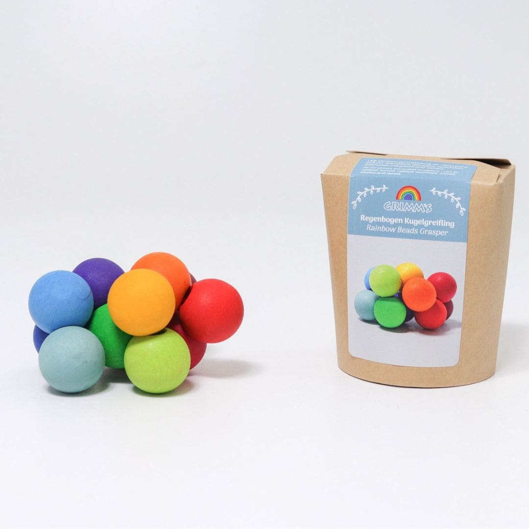 Grimms babyspeelgoed grijpspeeltje kralen regenboog