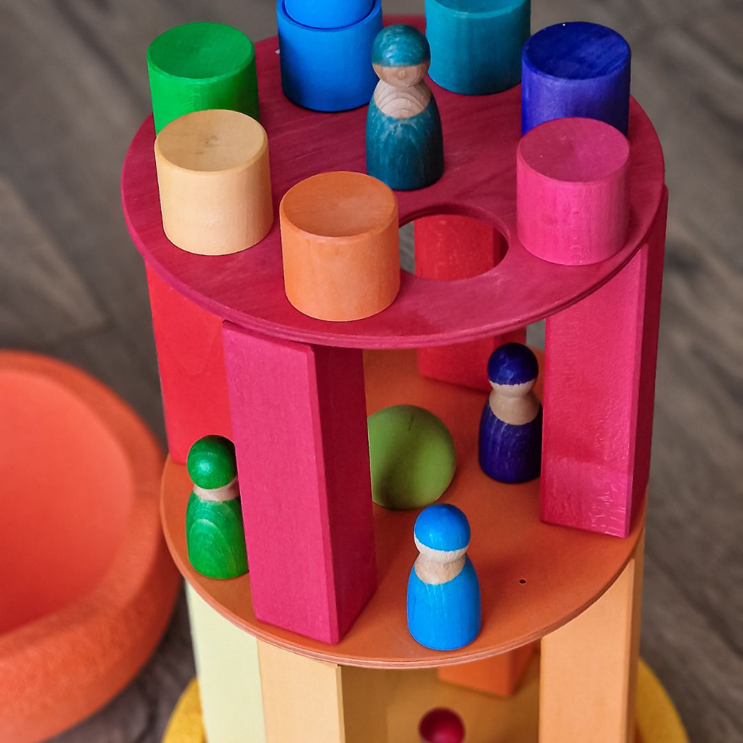 Stapelstein x Grimm's houten cirkels met houten ballen voor in de stapelstein-stenen regenboog