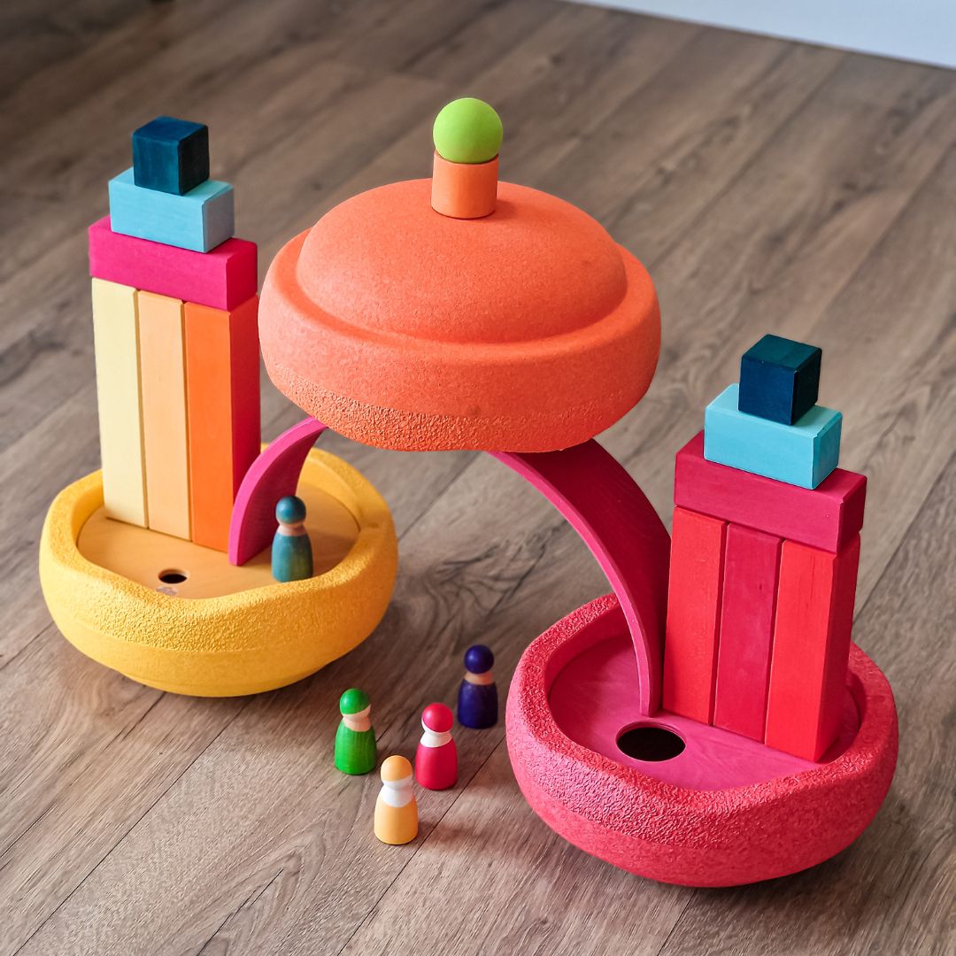 Stapelstein x Grimm's houten cirkels met houten ballen voor in de stapelstein-stenen regenboog