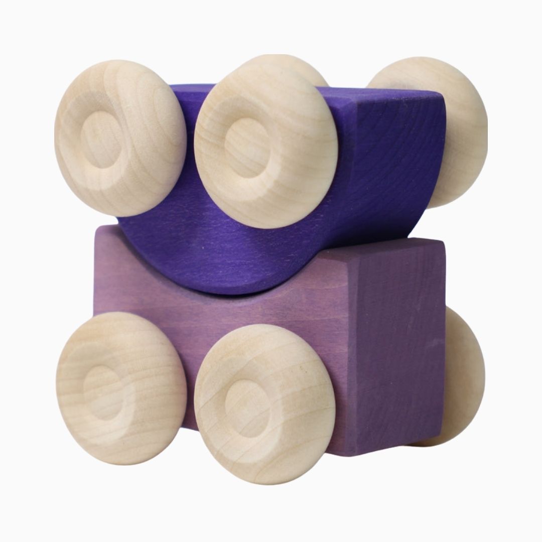 grimms set van twee houten stapelbare auto's in de kleur paars