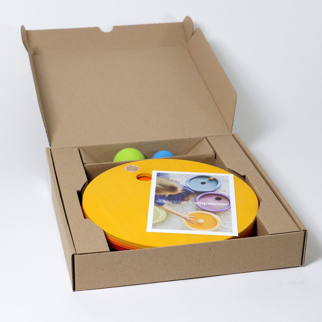 Stapelstein x Grimm's houten cirkels met houten ballen voor in de stapelstein-stenen regenboog