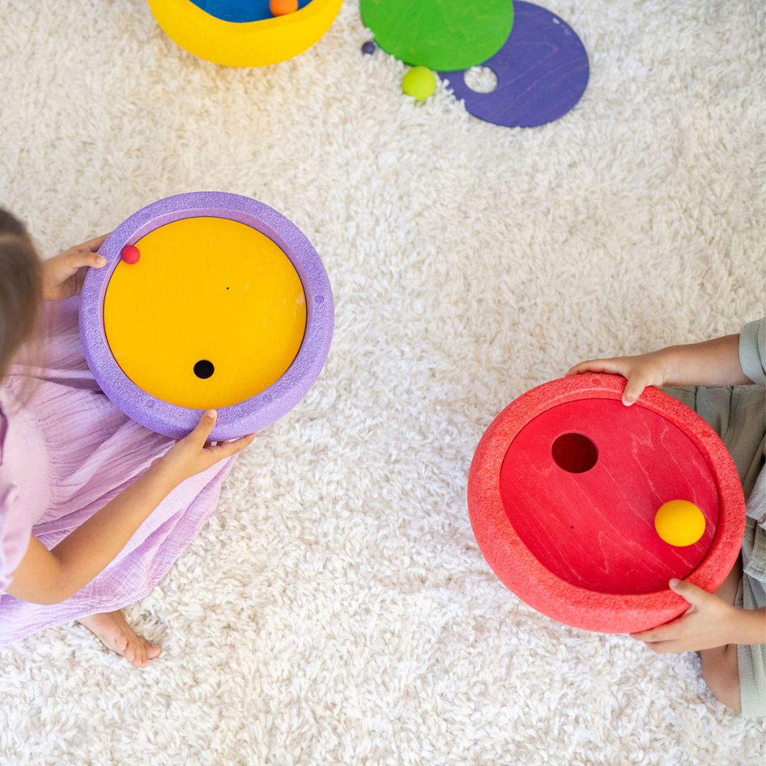 Stapelstein x Grimm's houten cirkels met houten ballen voor in de stapelstein-stenen regenboog