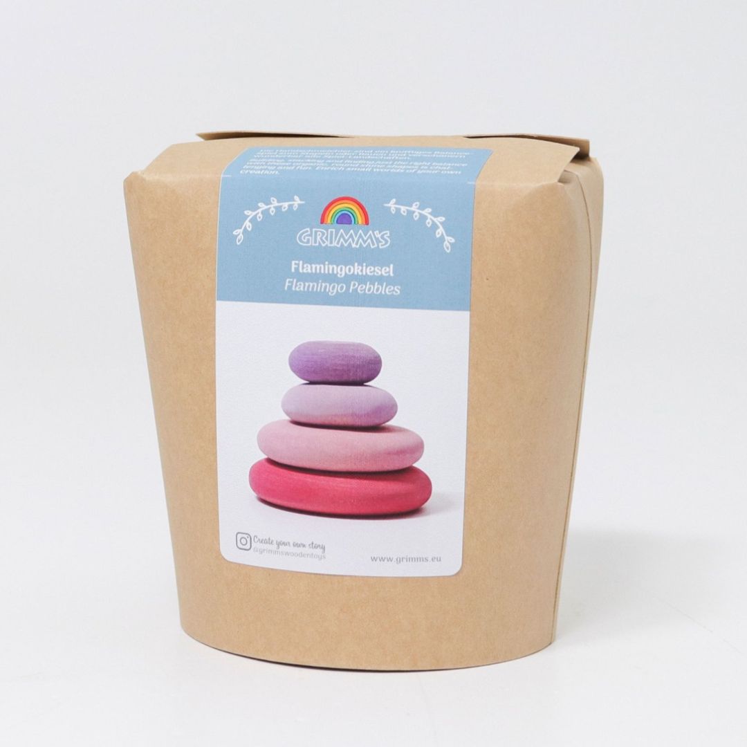 Grimm's houten Pebbles kiezel stenen om te stapelen en voor small world play in de kleur Flamingo roze