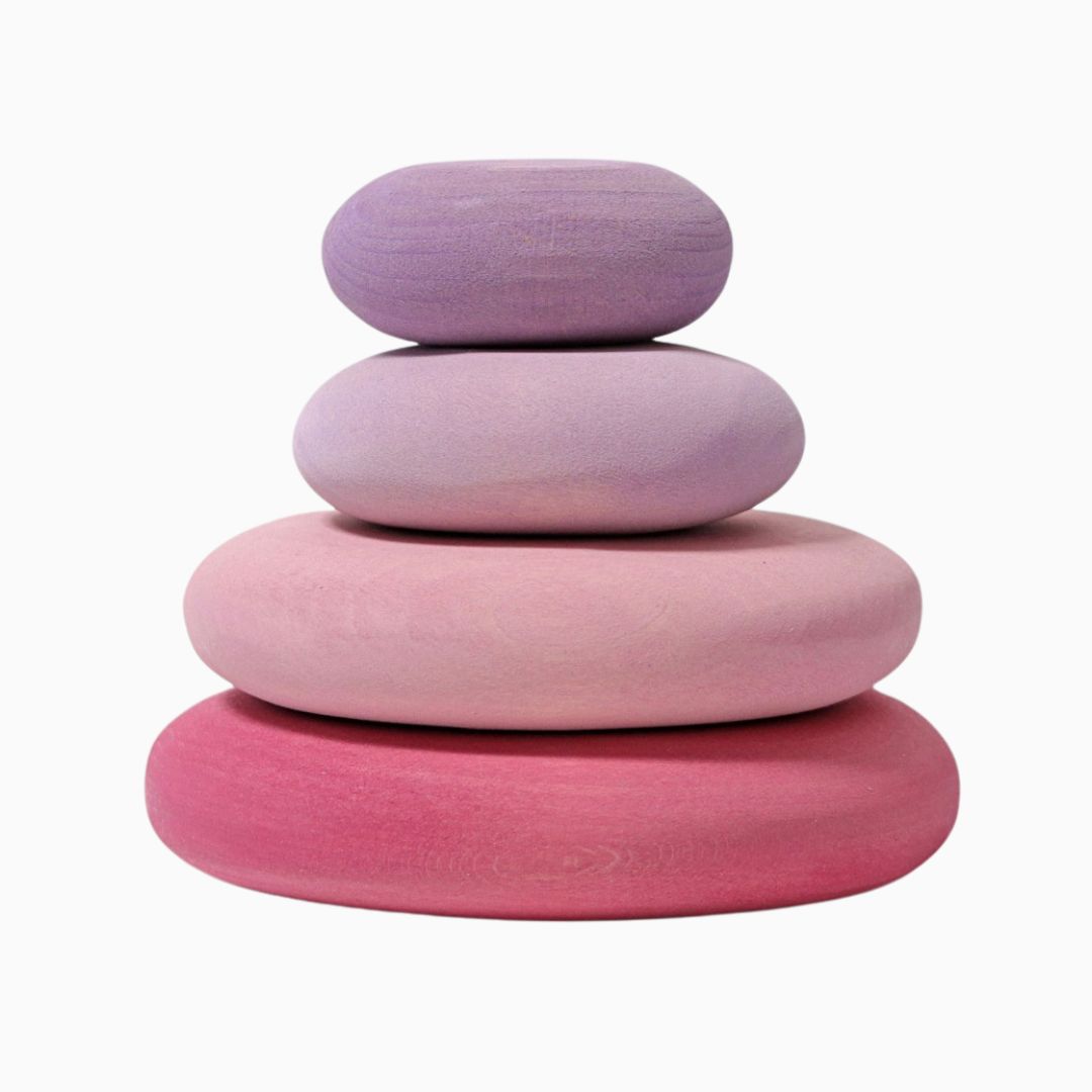 Grimm's houten Pebbles kiezel stenen om te stapelen en voor small world play in de kleur Flamingo roze