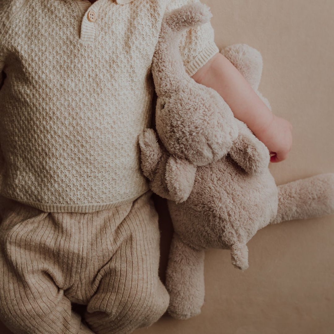 Flow Amsterdam hartslag knuffel olifant George in de kleur beige met white noise