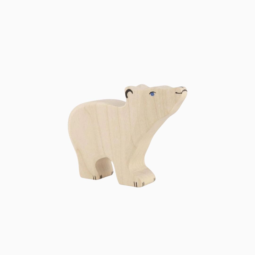 Holztiger baby ijsbeer van hout met kop omhoog