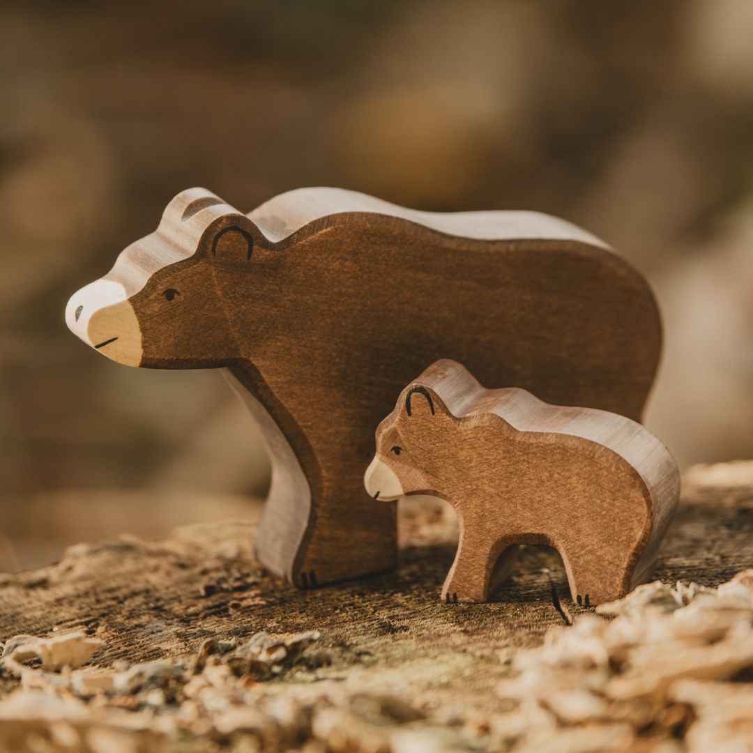 Holztiger houten speelfiguur bruine beer