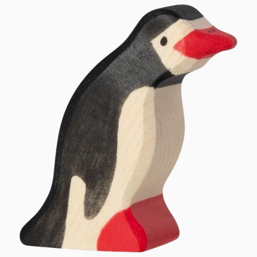 Holztiger baby pinguin van hout met kop naar voren
