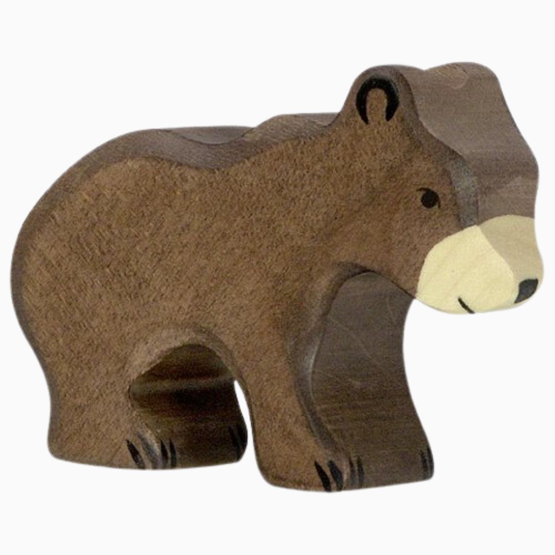 Holztiger houten dierenfiguur bruine beer klein