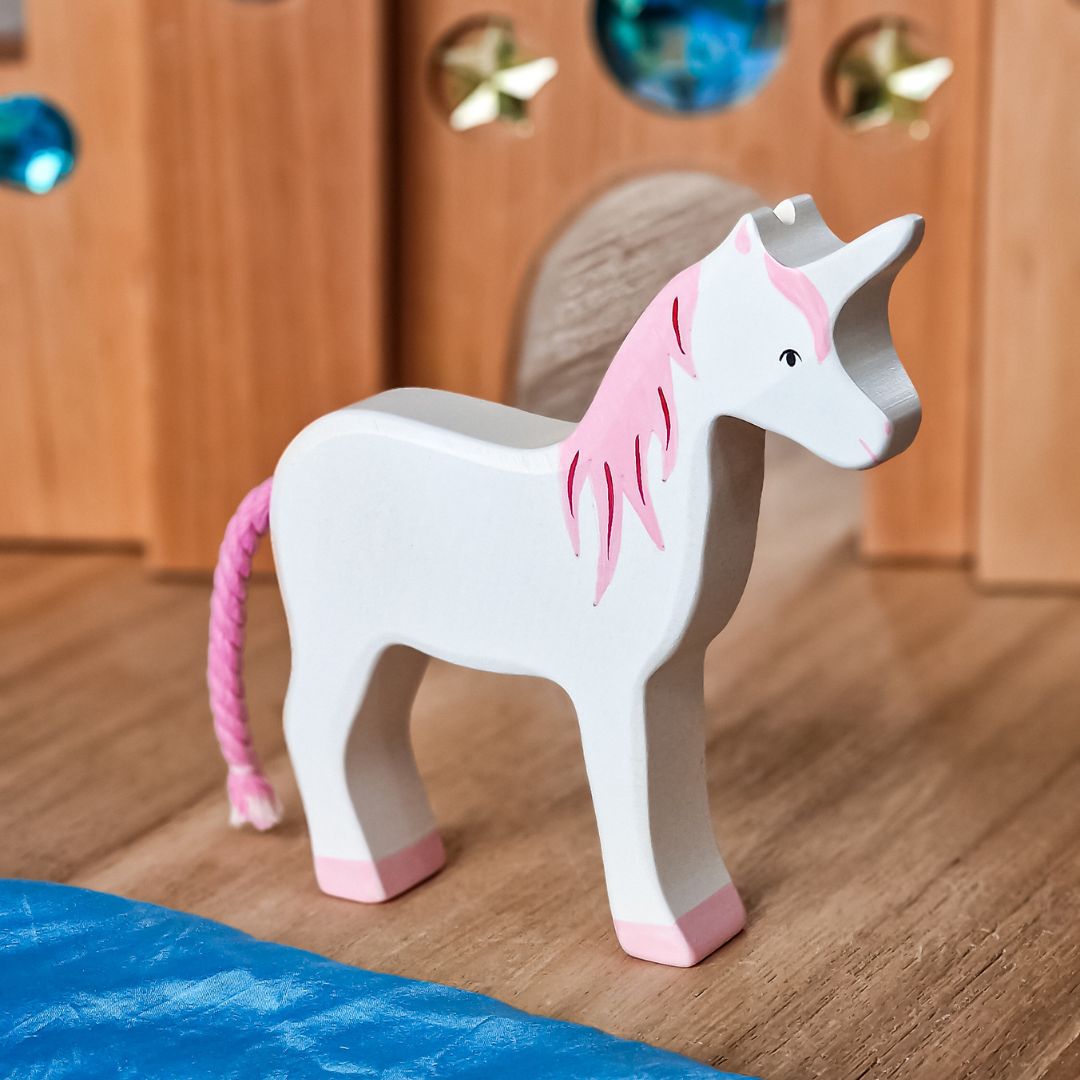 Holztiger handgemaakt houten speelfiguur eenhoorn